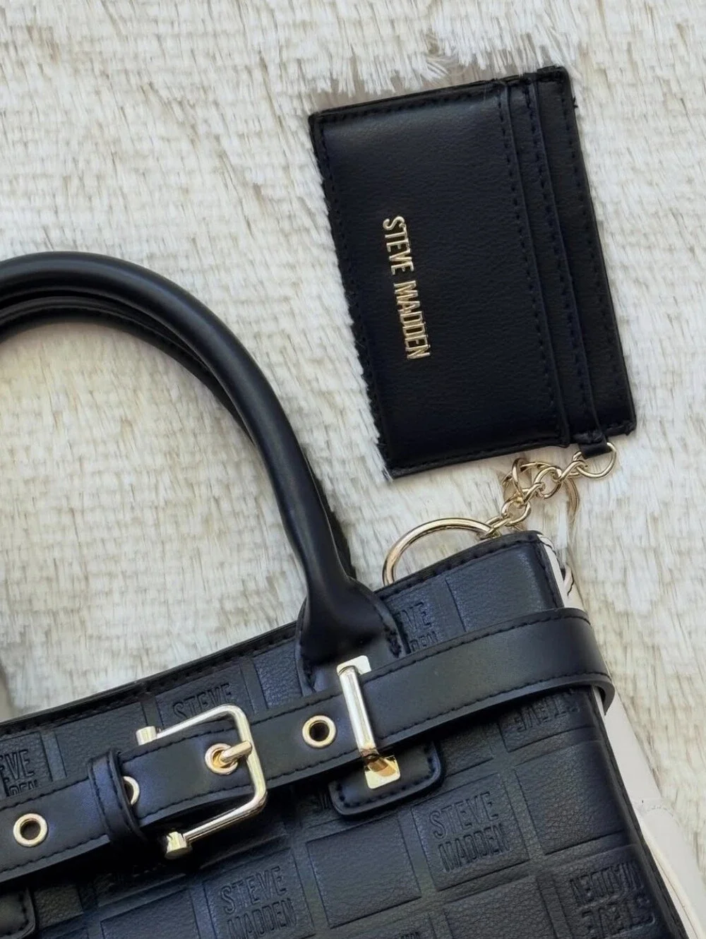 Steve Madden Black Quilted Satchel with Cardholder